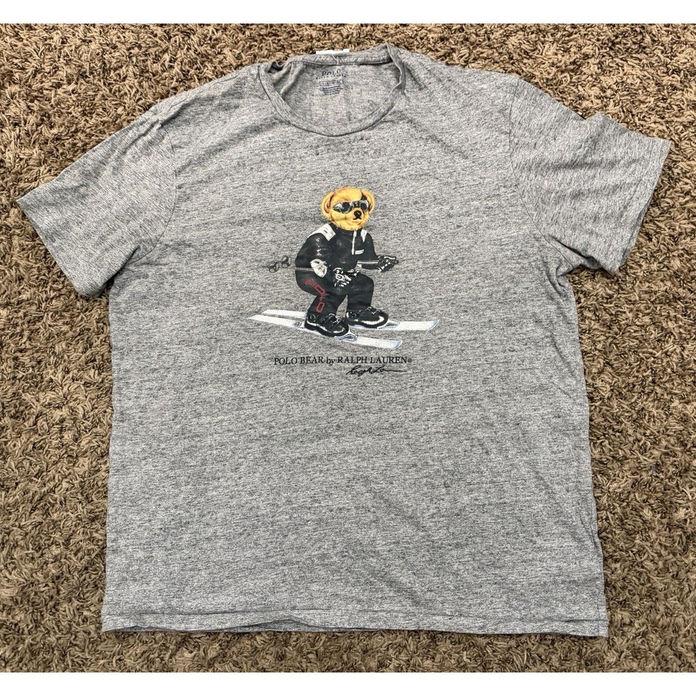 Men's Polo Ralph Lauren Gray Polo Bear Ski Tee Size Large